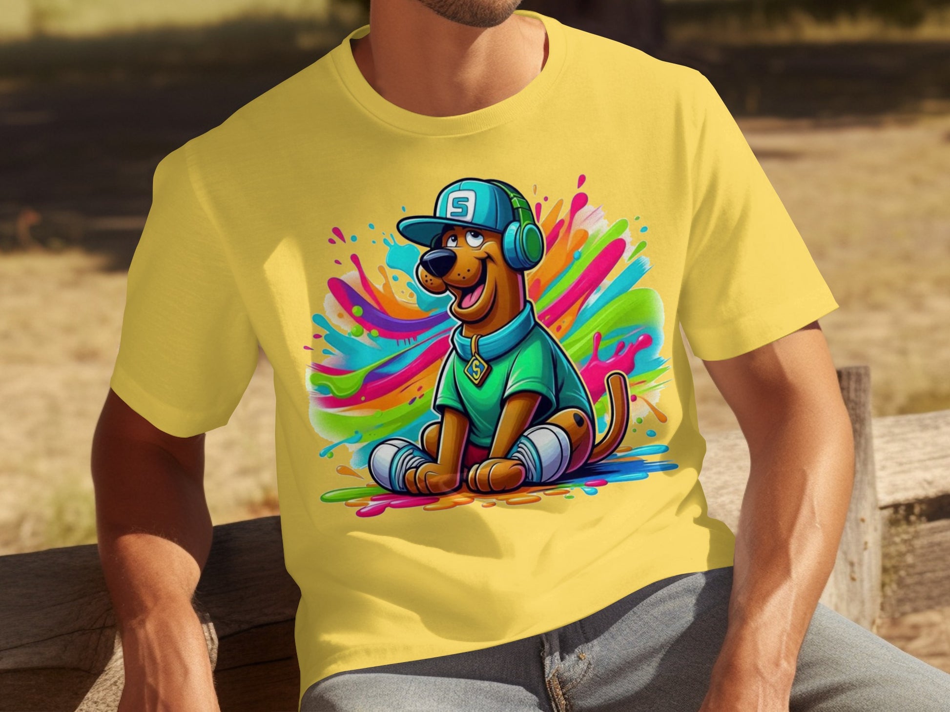 Colorful Artistic Cartoon Dog T-Shirt for Men and Women