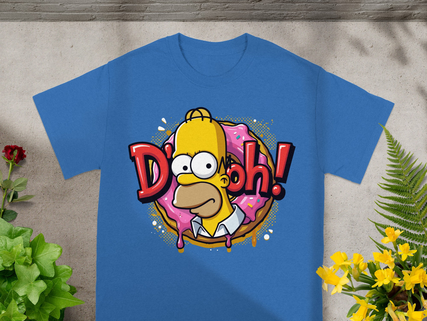Blue t-shirt featuring Homer Simpson with a donut and "D'oh!" text.