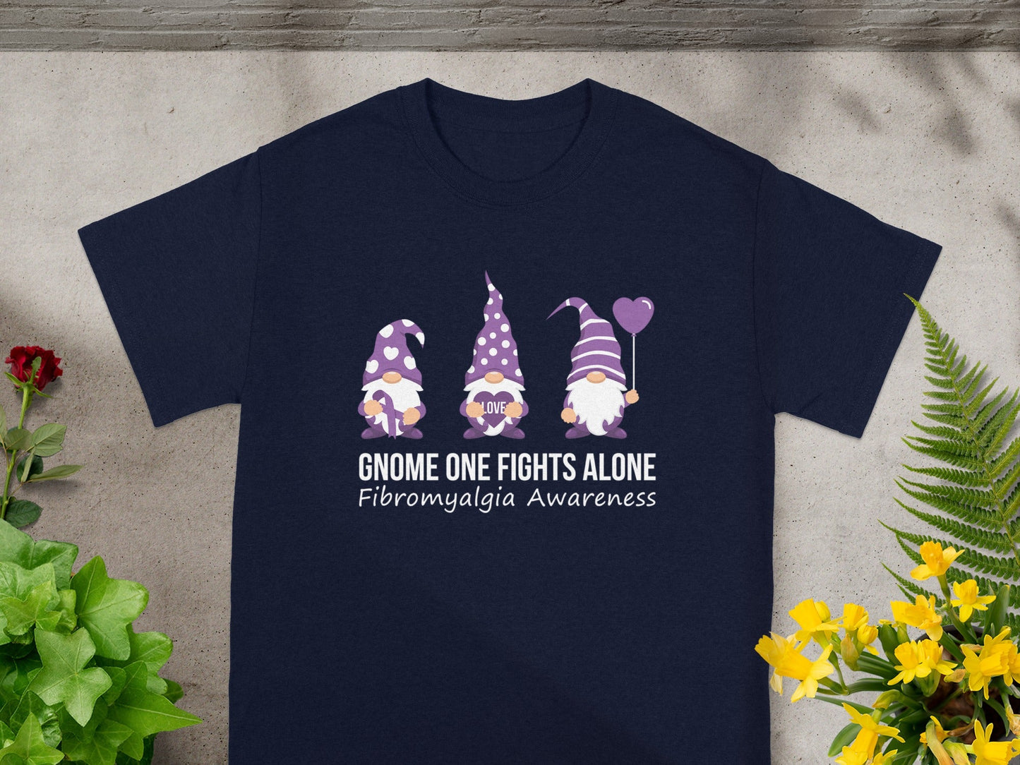Gnome One Fights Alone Fibromyalgia Awareness Shirt