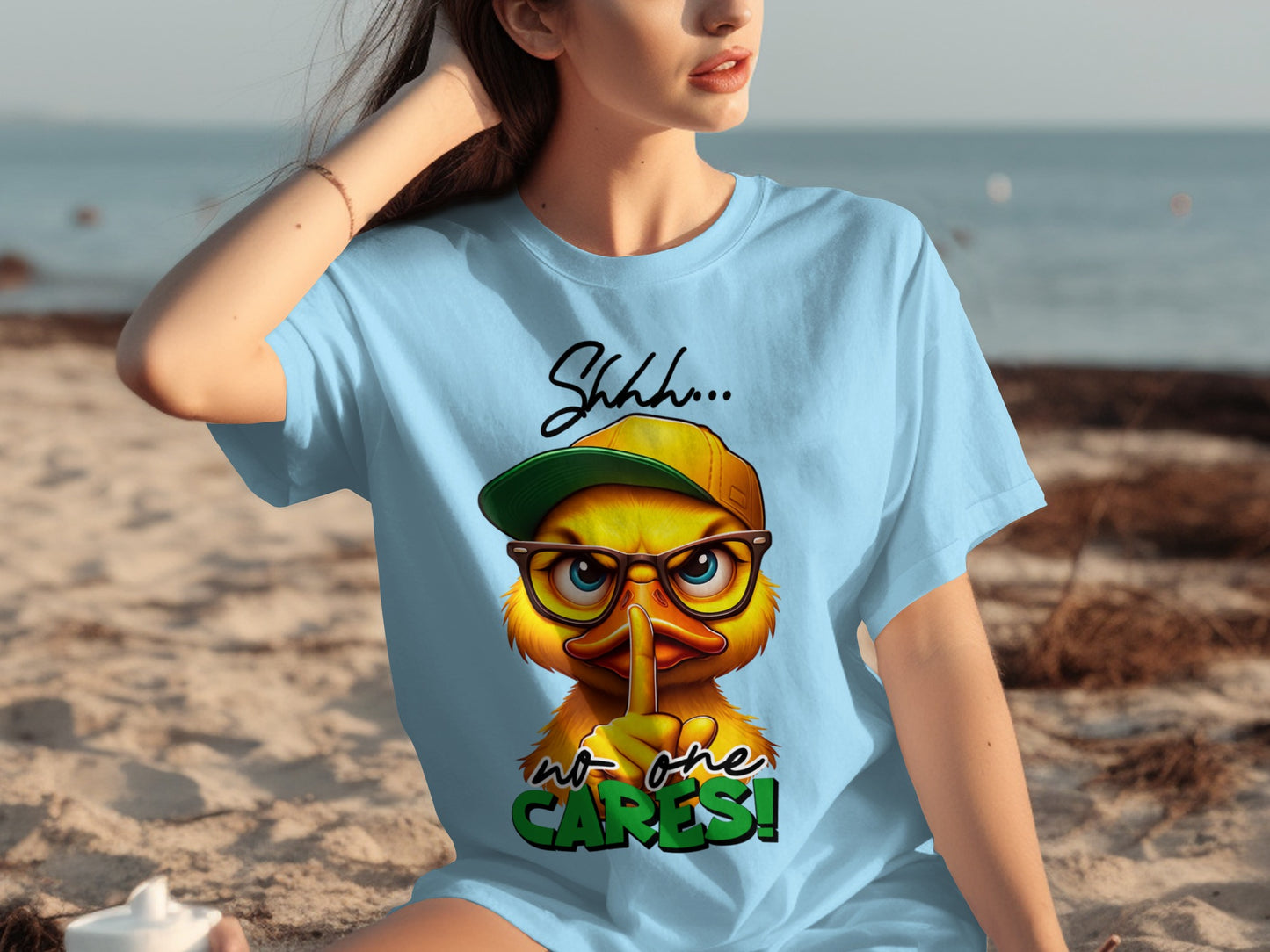 Shhh No One Cares Yellow Duck Graphic T-shirt
