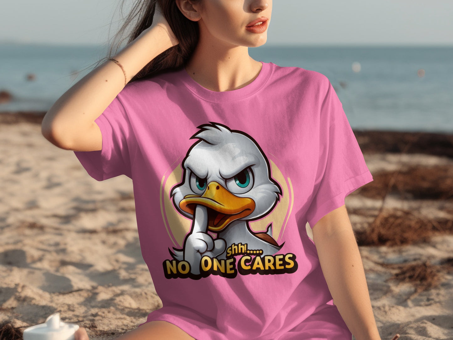 Shhh No One Cares Cartoon Duck T-Shirt for Sale