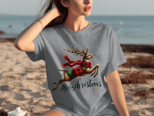 Festive Reindeer Merry Christmas Graphic Tee Product