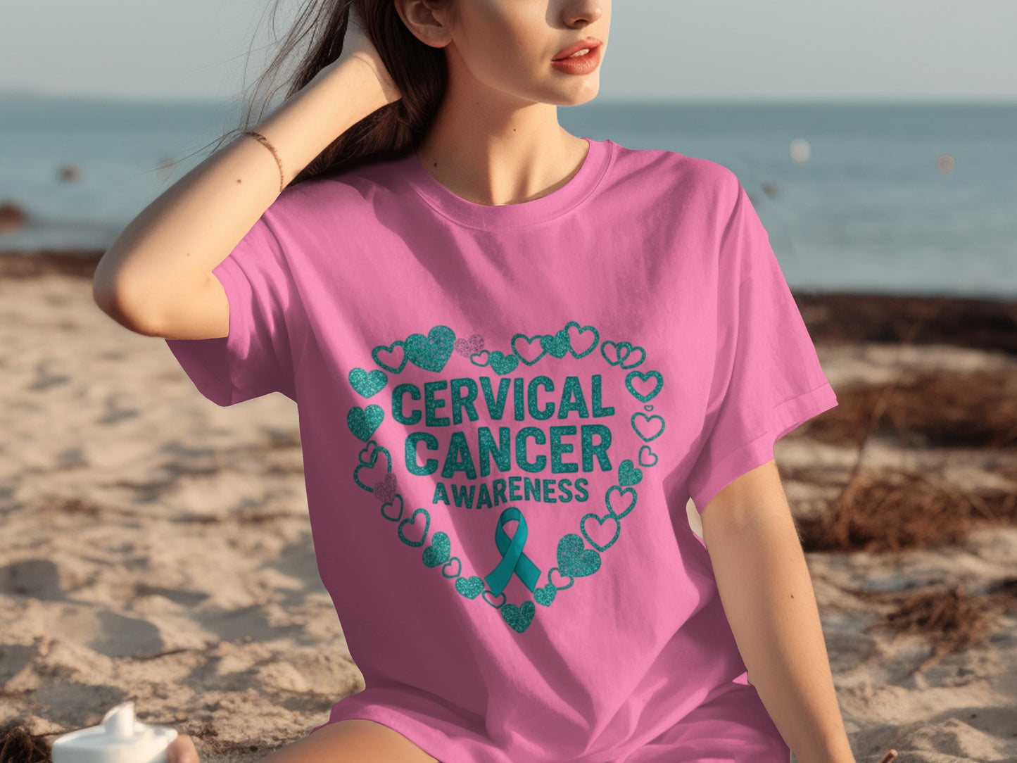 Cervical Cancer Awareness Heart Design T-shirt