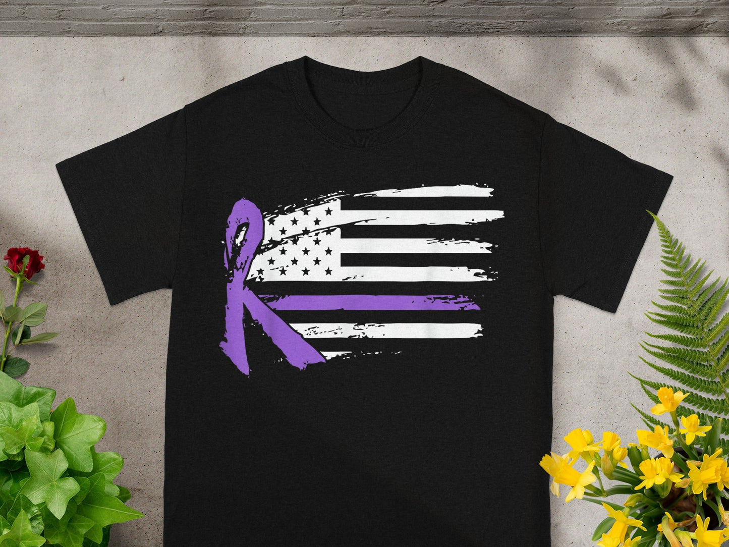 Purple Ribbon Black and White American Flag product