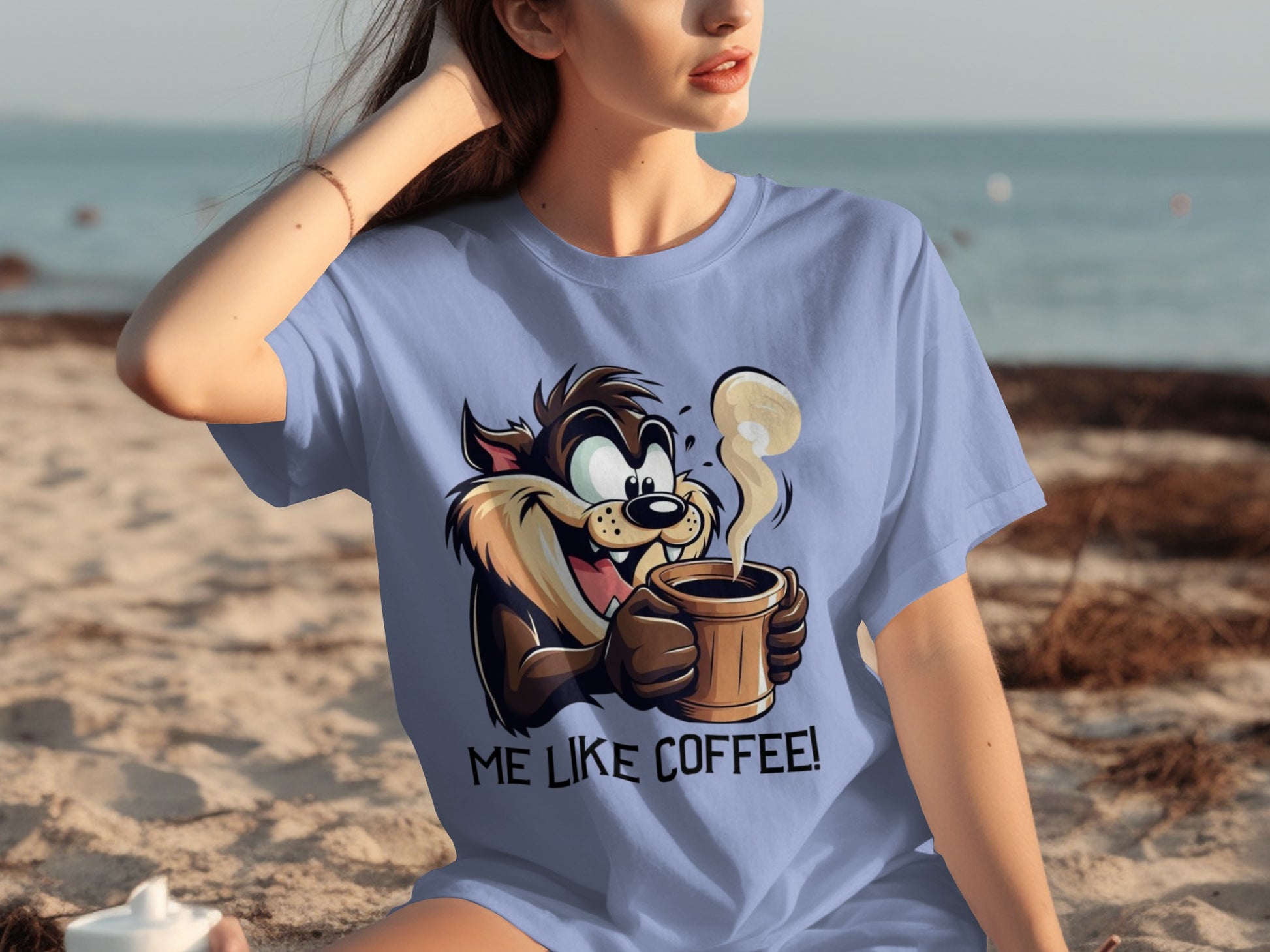 Cartoon Character With Coffee Printed T-Shirt