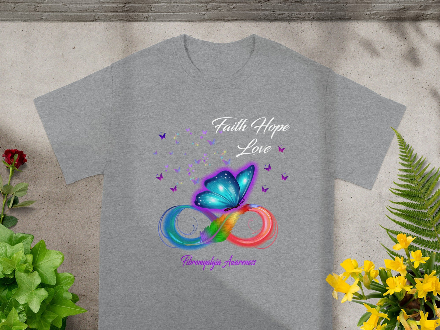 Faith Hope Love Butterfly Fibromyalgia Awareness T-Shirt