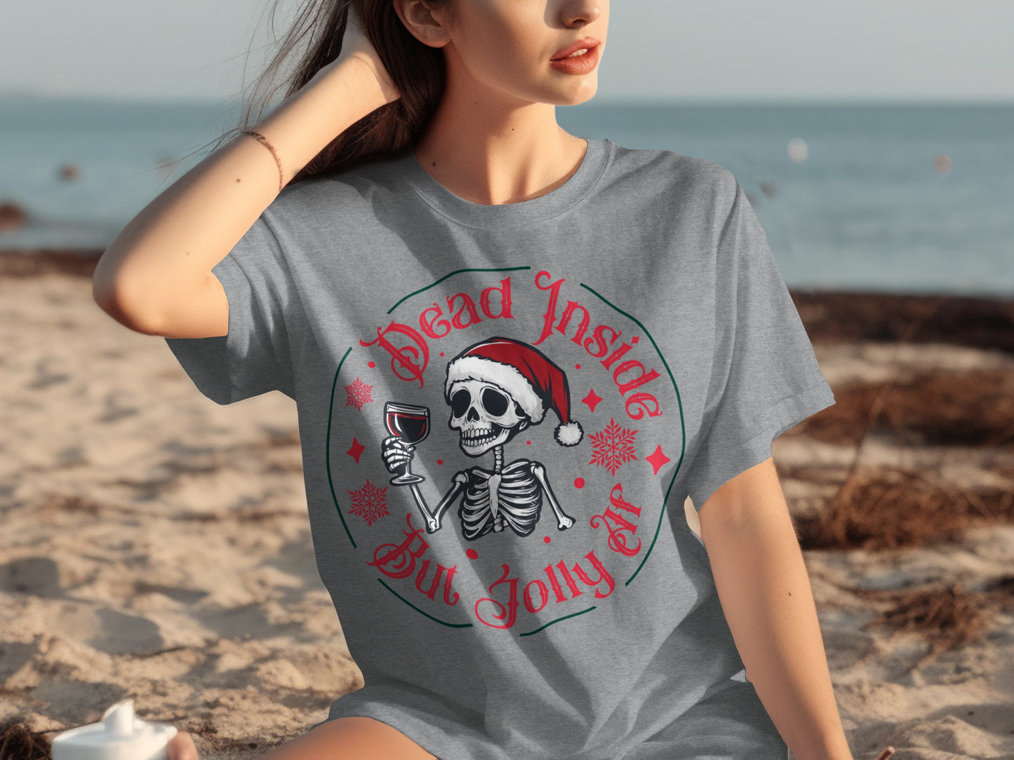 Dead Inside But Jolly AF Skeleton Santa Shirt