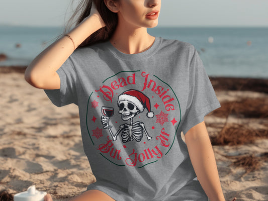 Dead Inside But Jolly AF Skeleton Santa Shirt