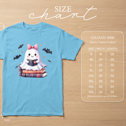 GILDAN 5000 Heavy Cotton t-shirt size chart with measurements in inches.