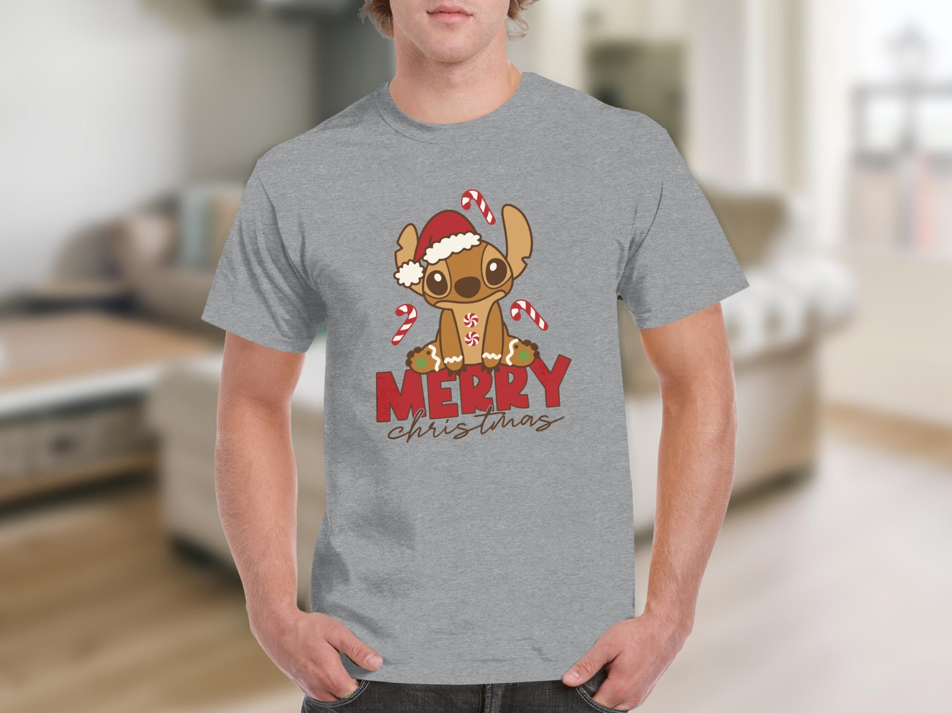 Merry Christmas Reindeer Candy Canes Graphic Shirt