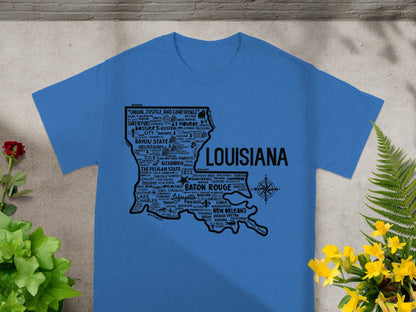Louisiana State Map Graphic Unisex Tee Shirt