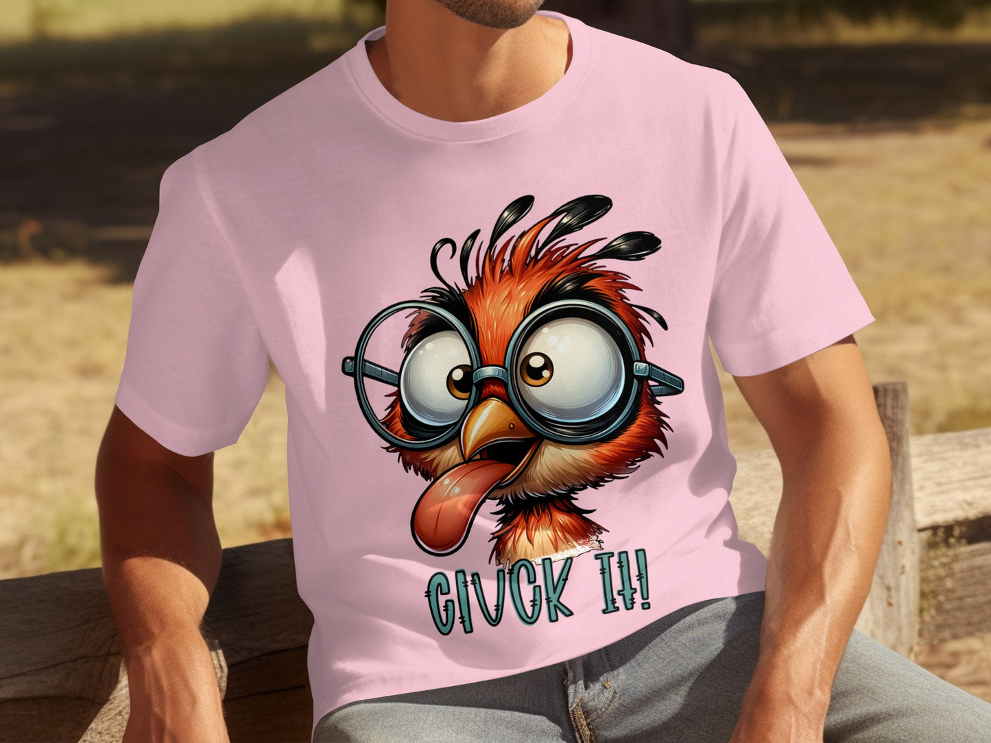 Funny Cartoon Bird with Glasses Pink T-Shirt