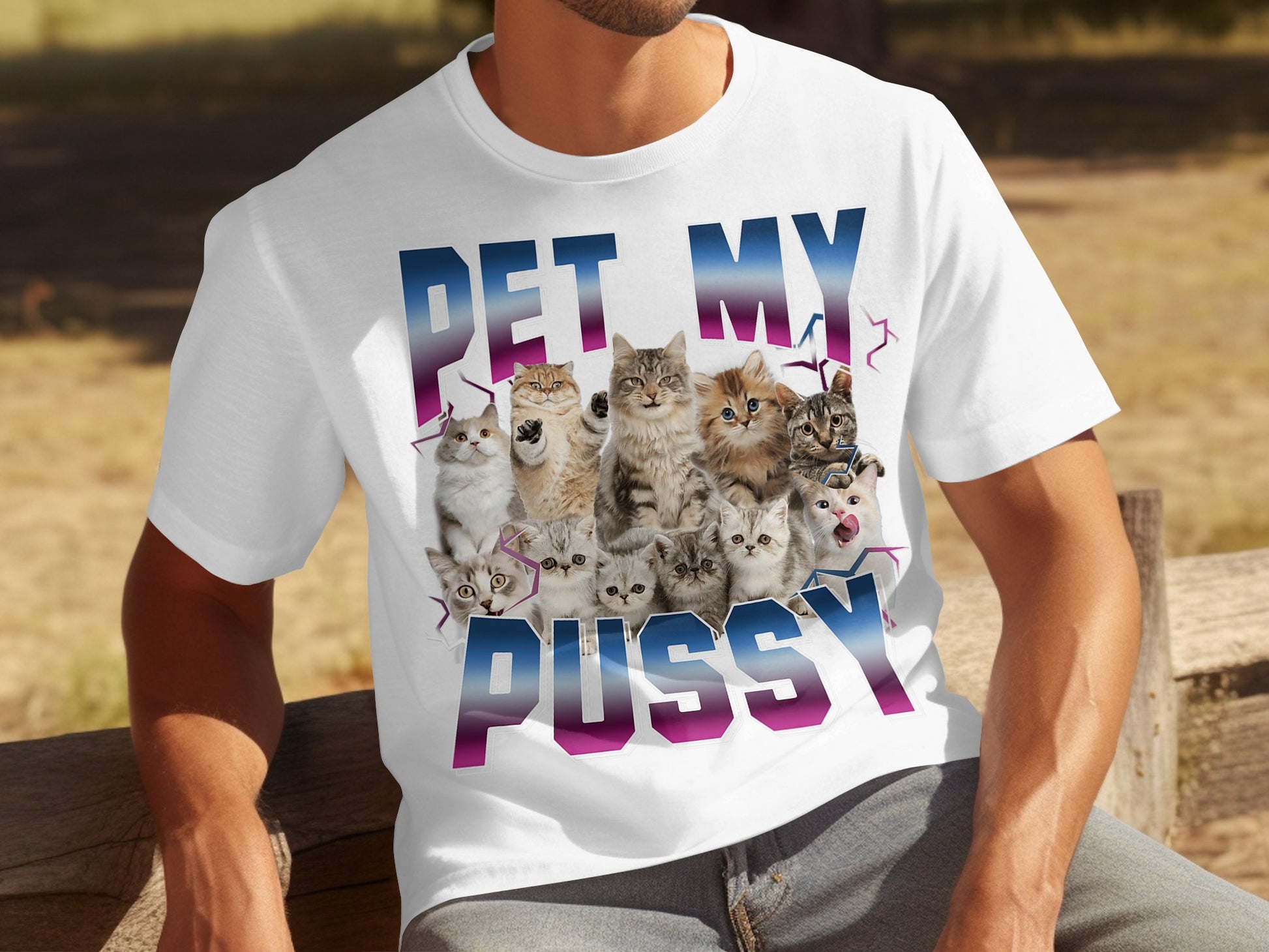 Pet My Pussy Cats Funny Graphic Tee Shirt