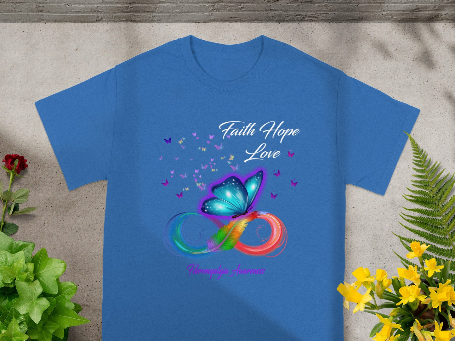 Faith Hope Love Butterfly Print T-shirt with Colorful Design