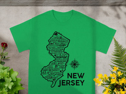 New Jersey Map Design Green T-Shirt