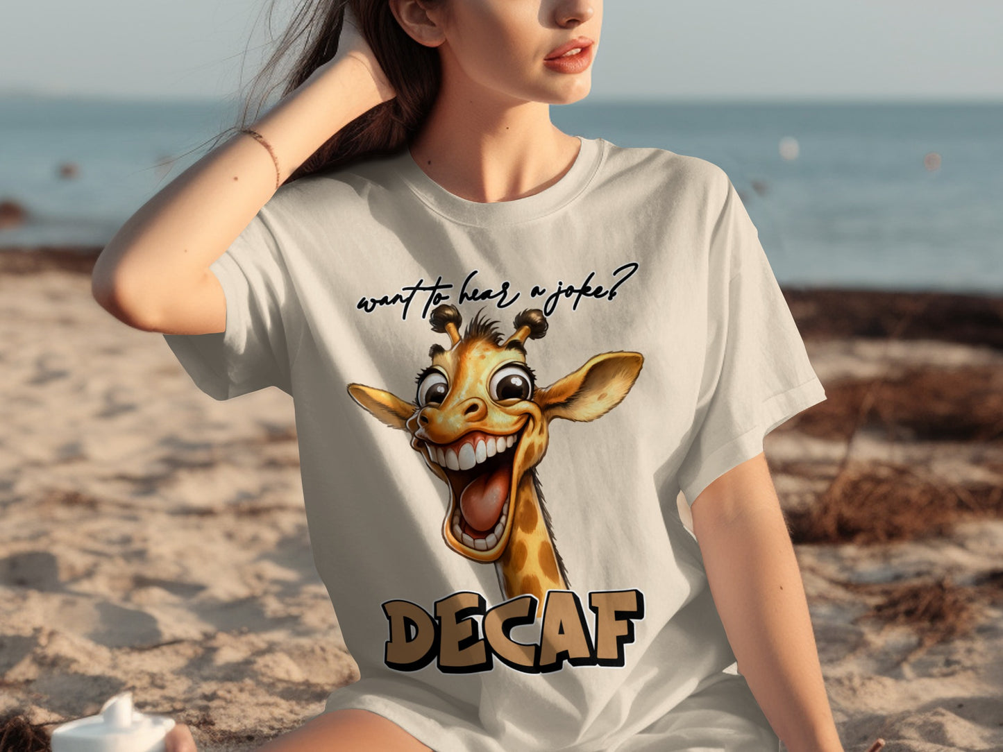 Funny Giraffe Decaf Joke Graphic Tee Shirt