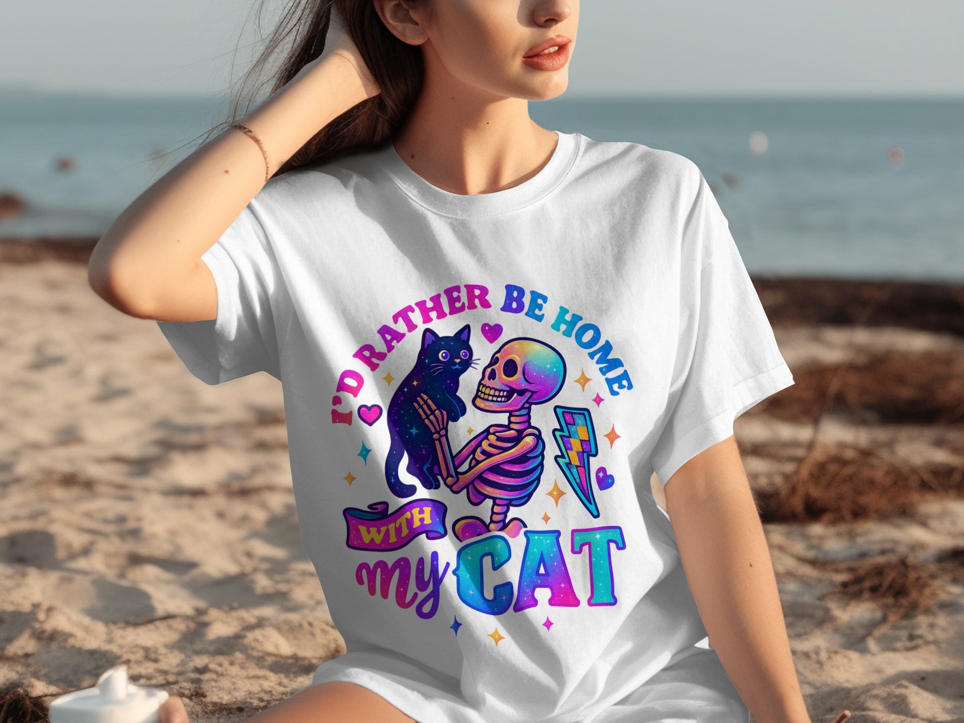 I'd Rather Be Home With My Cat Skeleton T-Shirt
