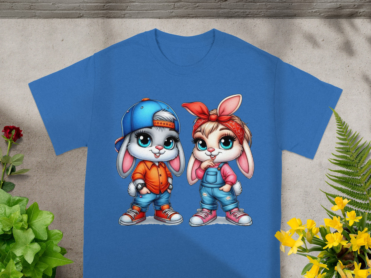 Adorable Bunny Characters Blue Graphic Tee Product