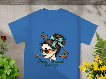 Hope Strength Courage Graphic T-Shirt With Butterfly Design