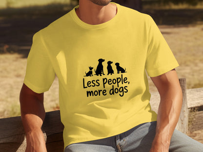 Less People More Dogs Funny Yellow Graphic Tee