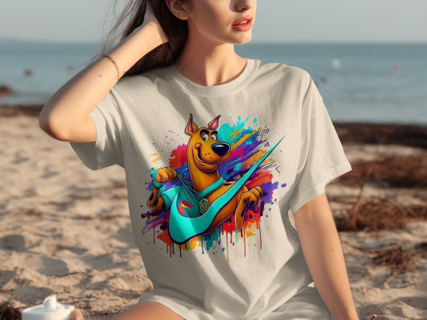 Colorful Cartoon Dog with Guitar Graphic T-Shirt