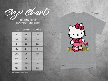 Gildan 5000 Size Chart Hello Kitty Design Measured IN INCHES product type