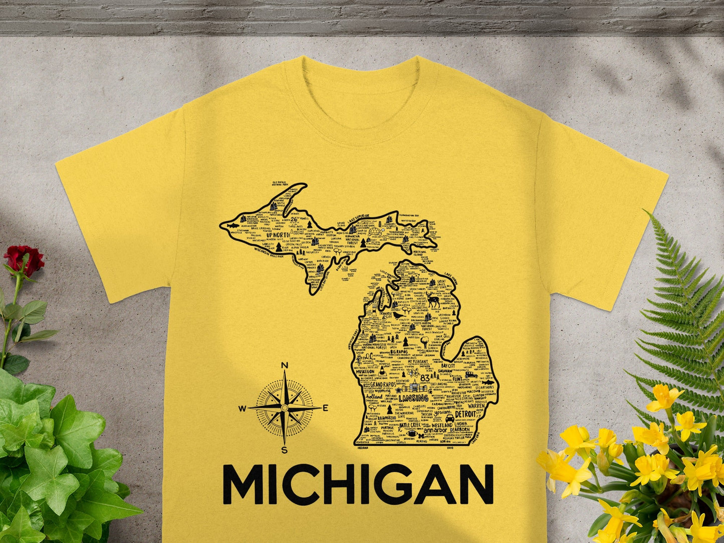 Michigan Map Compass Graphic T-Shirt