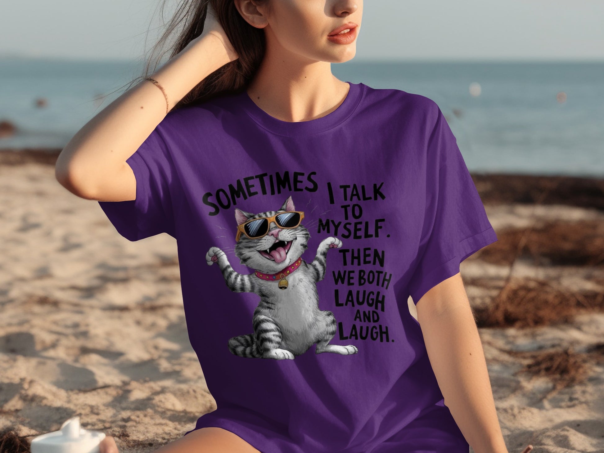 Cat with Sunglasses Funny Quote Purple T-Shirt Product