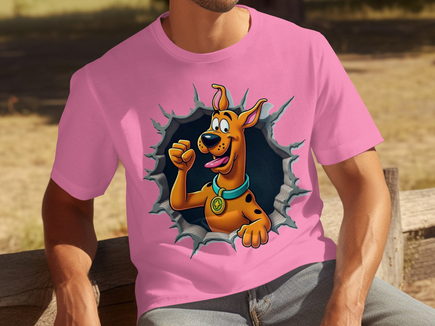 Fun Scooby-Doo Graphic Tee with Pink Background Shirt