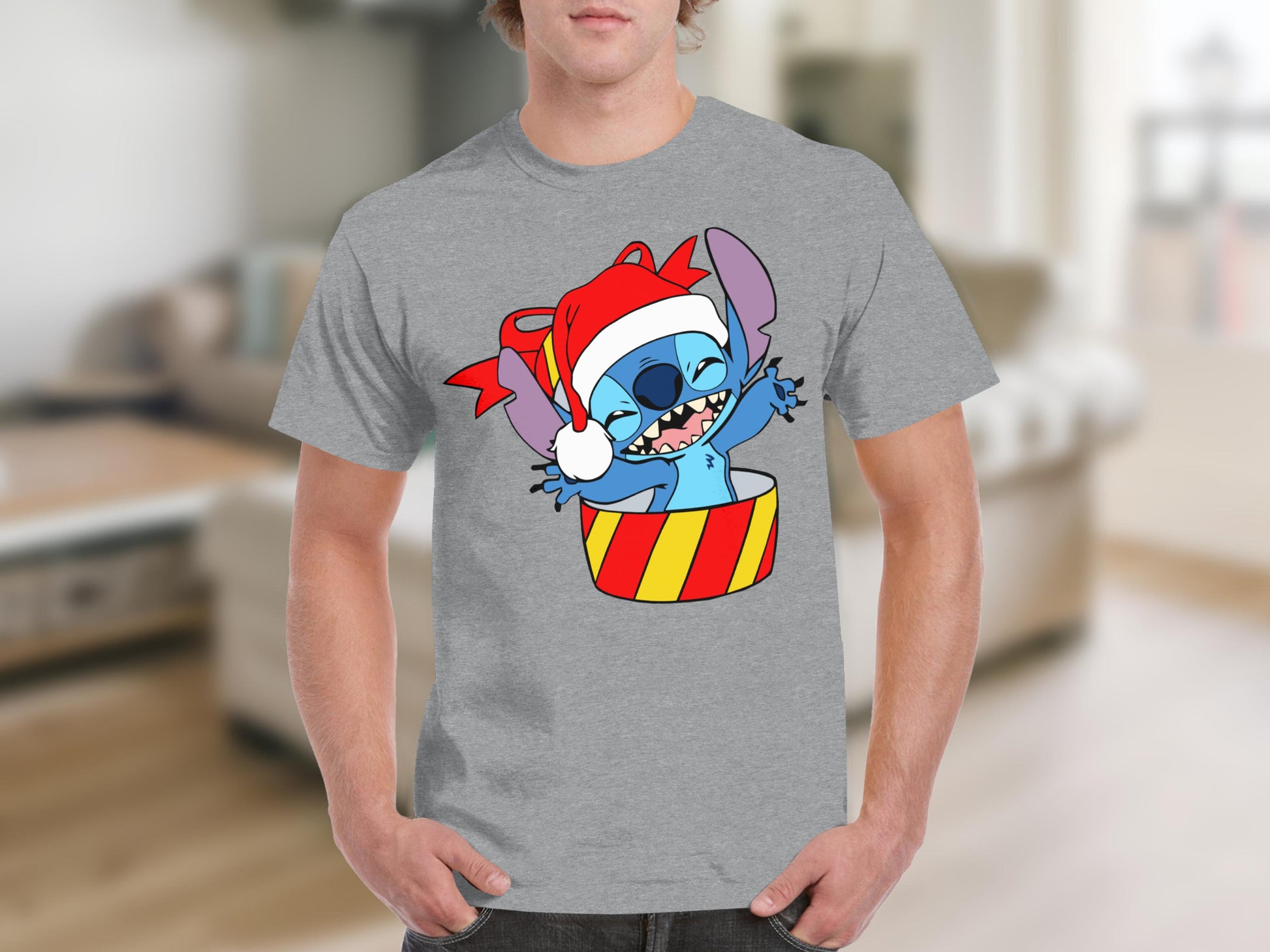 Stitch in Santa Hat with Festive Gift Box T-shirt