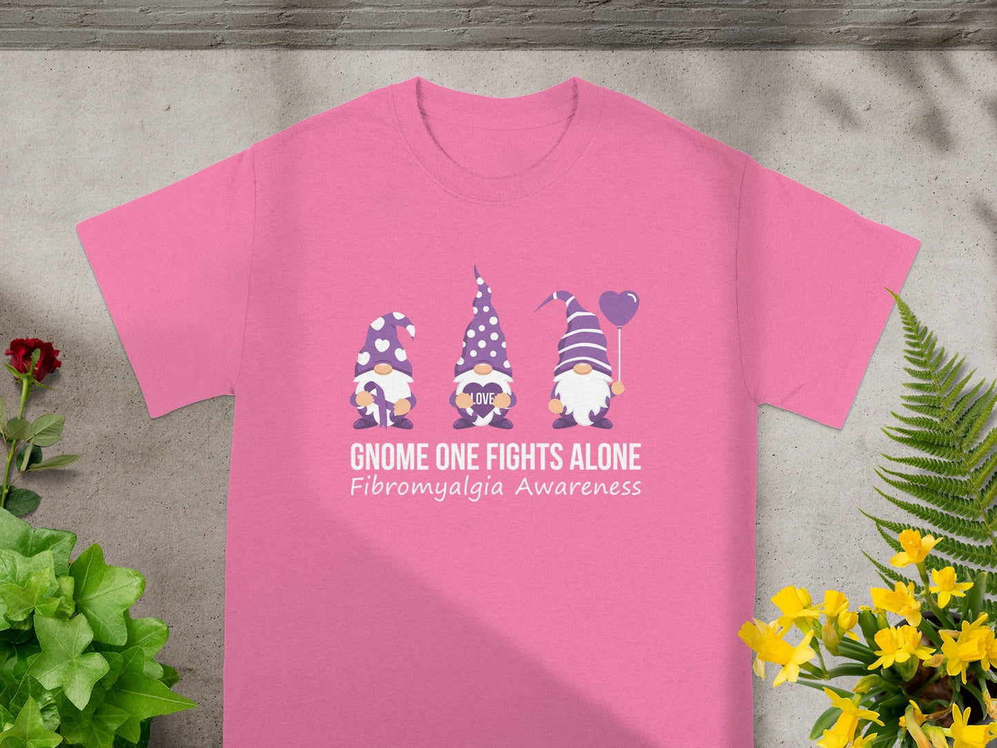 Gnome One Fights Alone Fibromyalgia Awareness Shirt