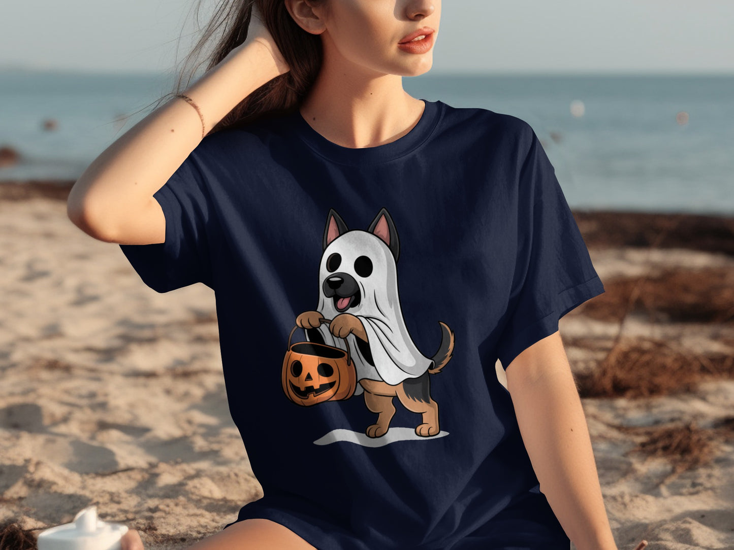 Adorable Dog Ghost with Pumpkin Halloween T-shirt