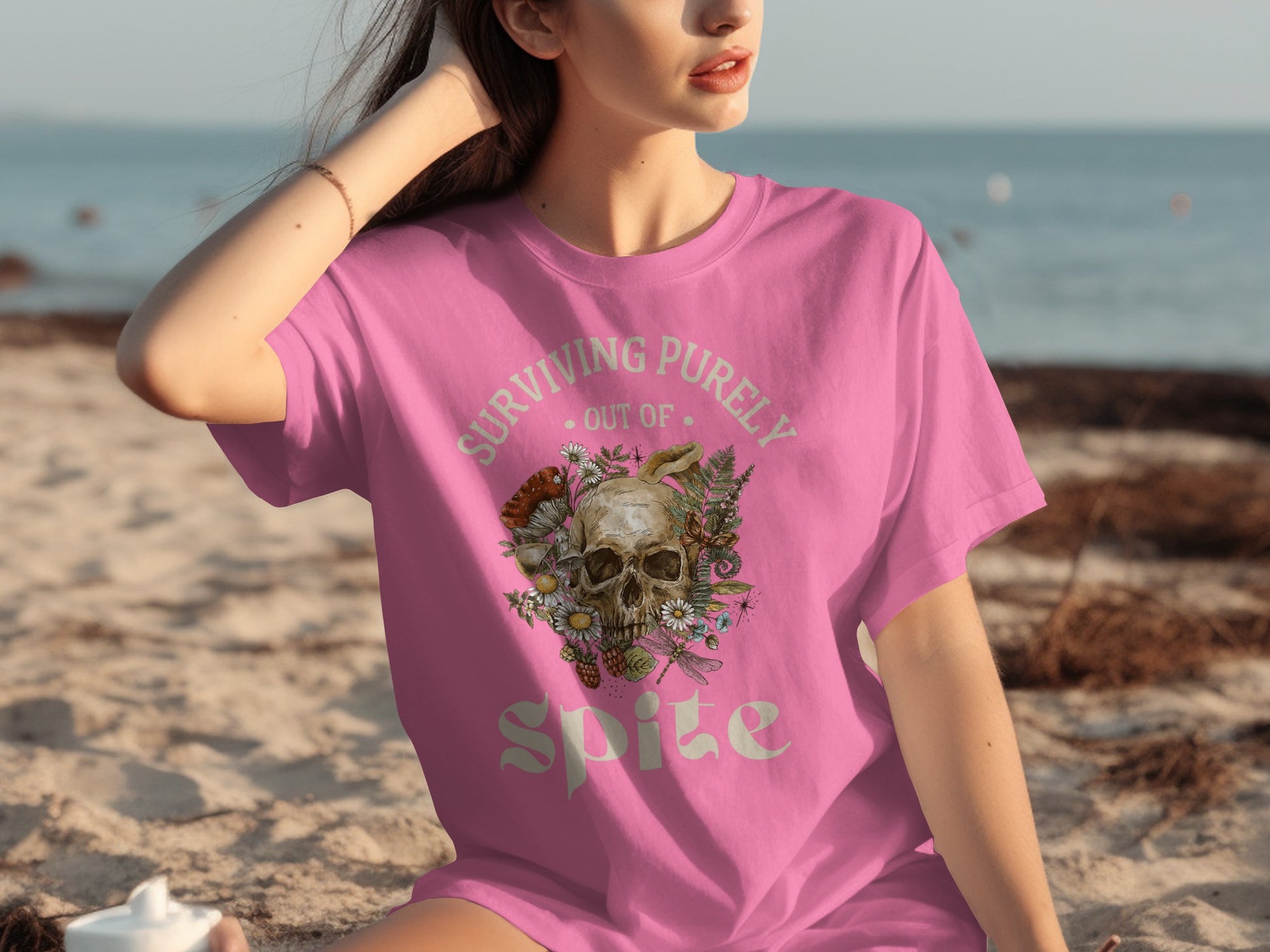 Surviving Purely Out of Spite Skull Flower Shirt