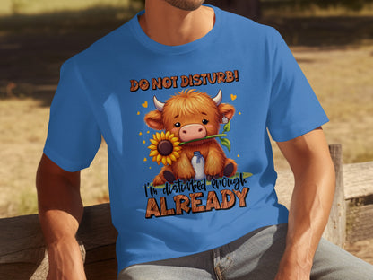 Do Not Disturb Cow with Sunflower Graphic T-shirt