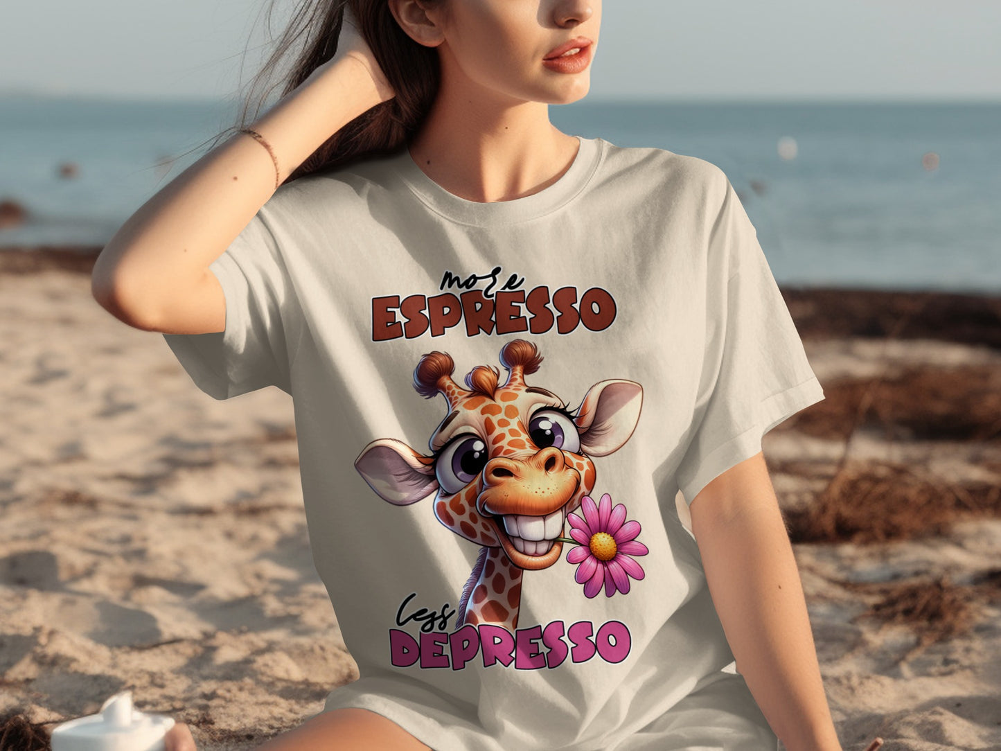 More Espresso Less Depresso Giraffe Graphic T-shirt