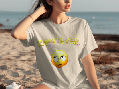Whatever Emoji Print Casual Beach Relaxed T-Shirt