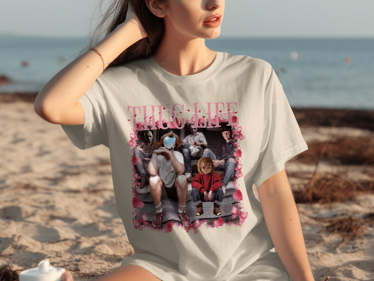THUG LIFE Characters with Hearts Graphic Tee