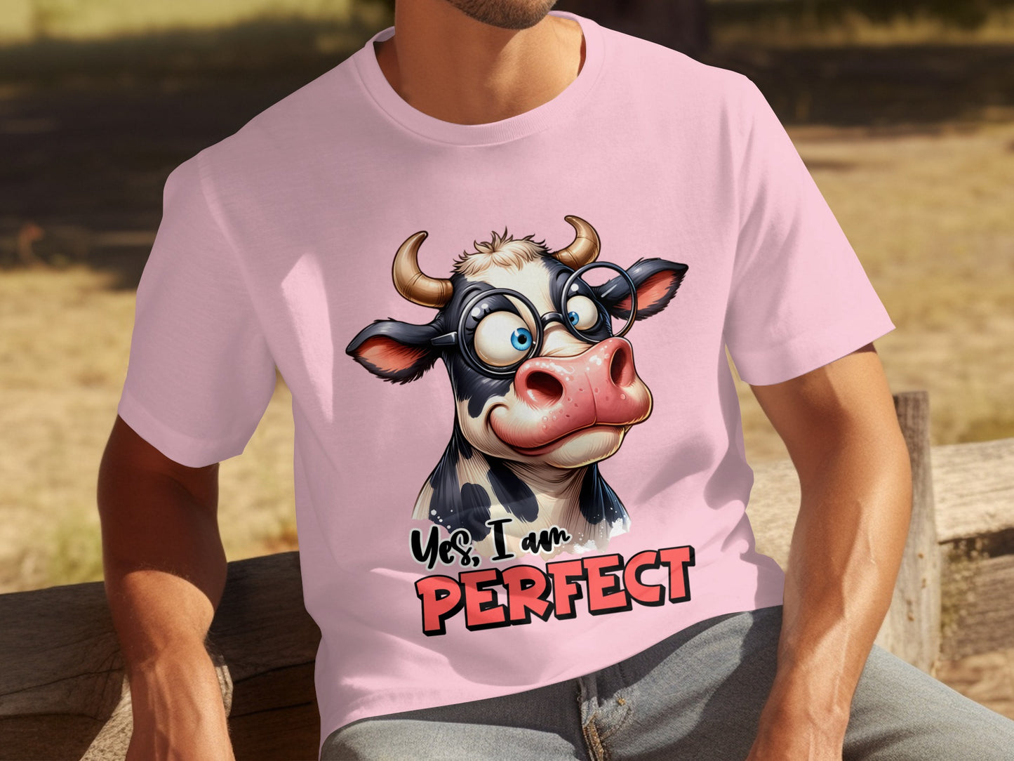 Yes I Am Perfect Cartoon Cow with Glasses T-shirt