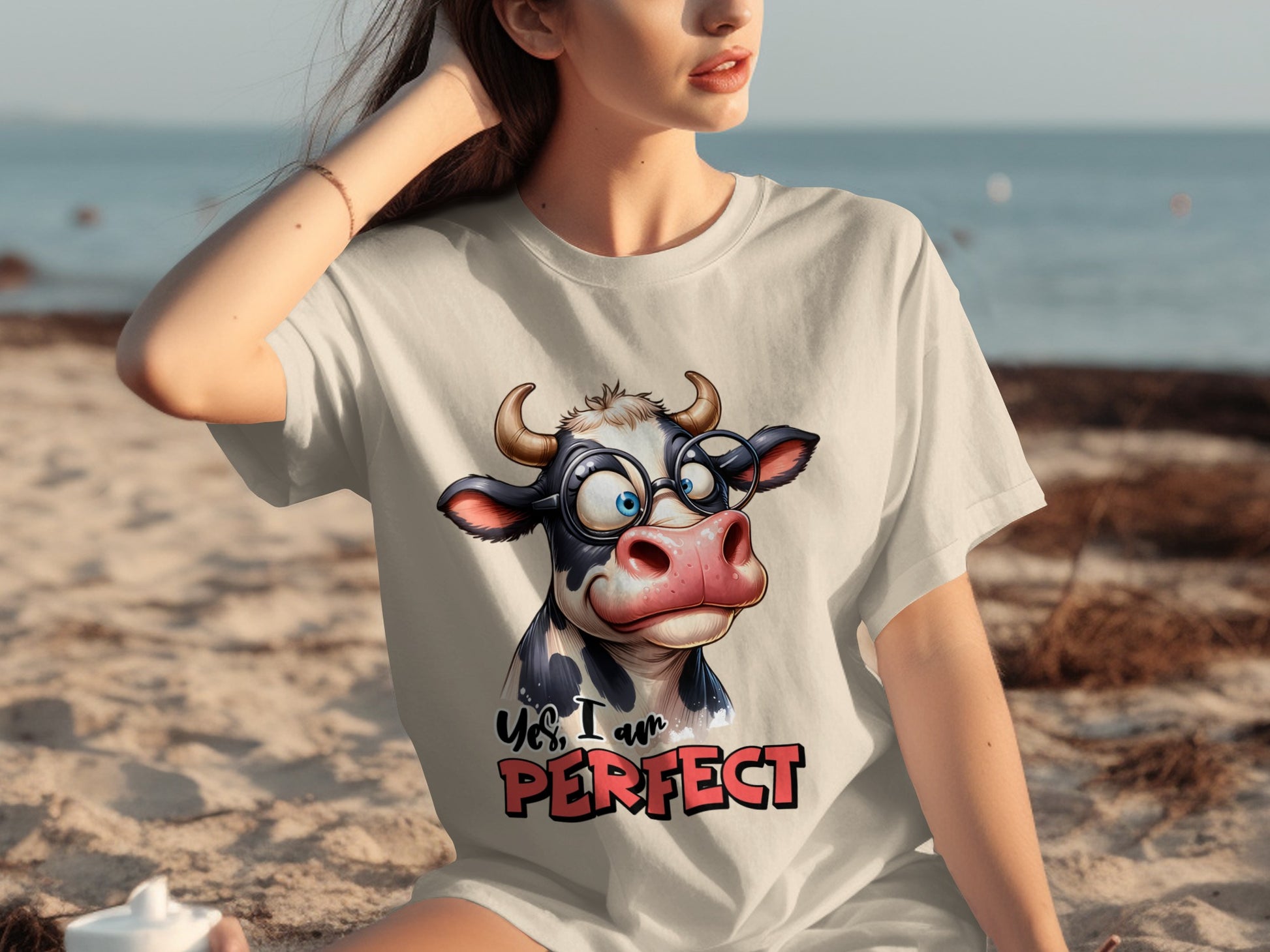 Yes I Am Perfect Cute Cartoon Cow Graphic T-shirt