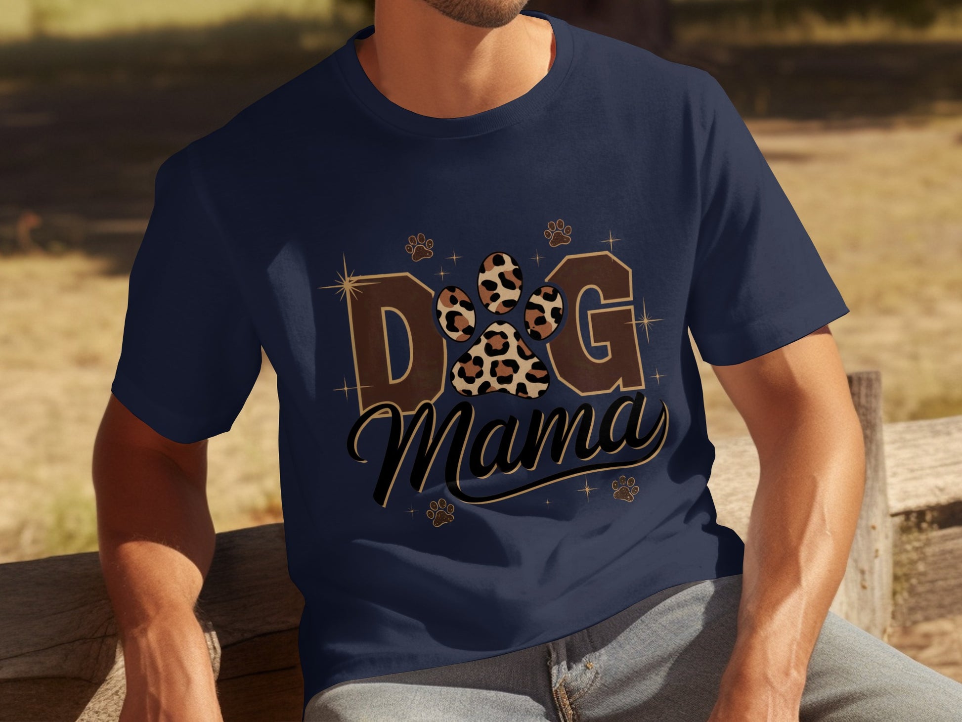 Dog Mama Leopard Print Paw Graphic T-Shirt