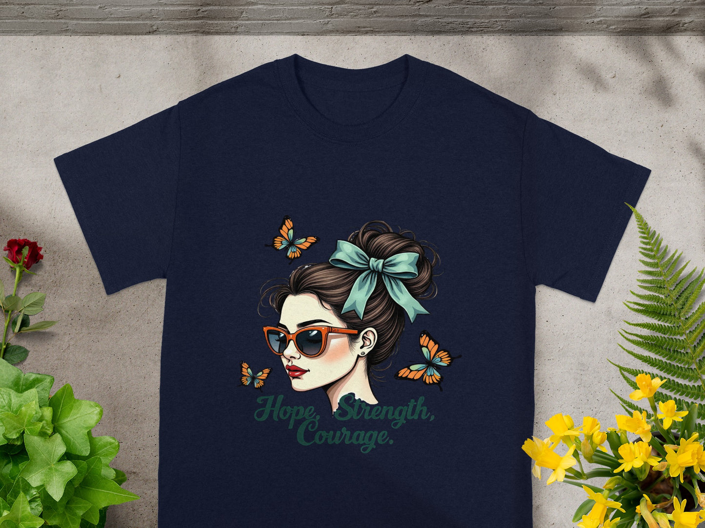 Hope Strength Courage Butterfly and Woman T-shirt