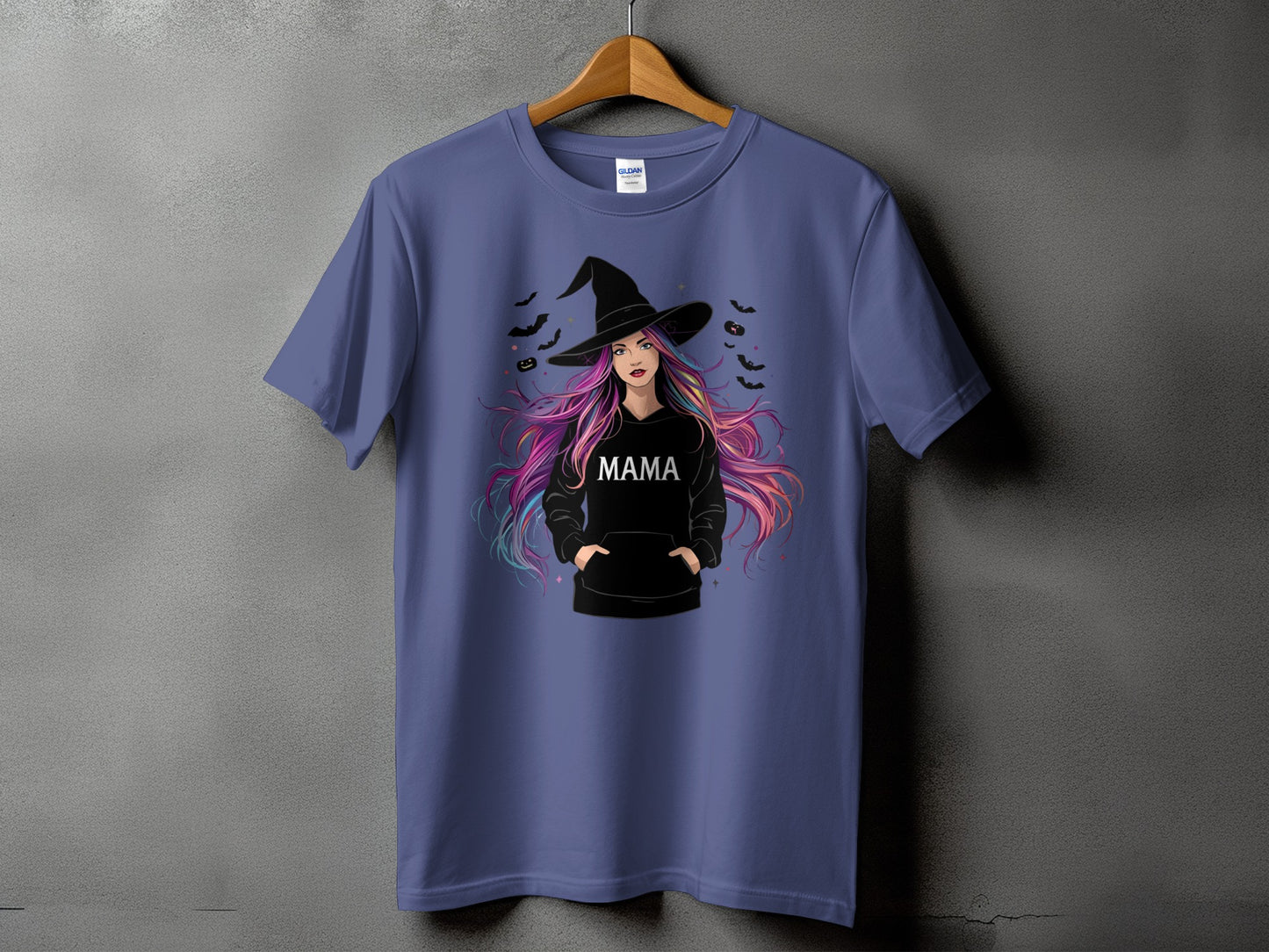 T-shirt with witch graphic and text "MAMA"