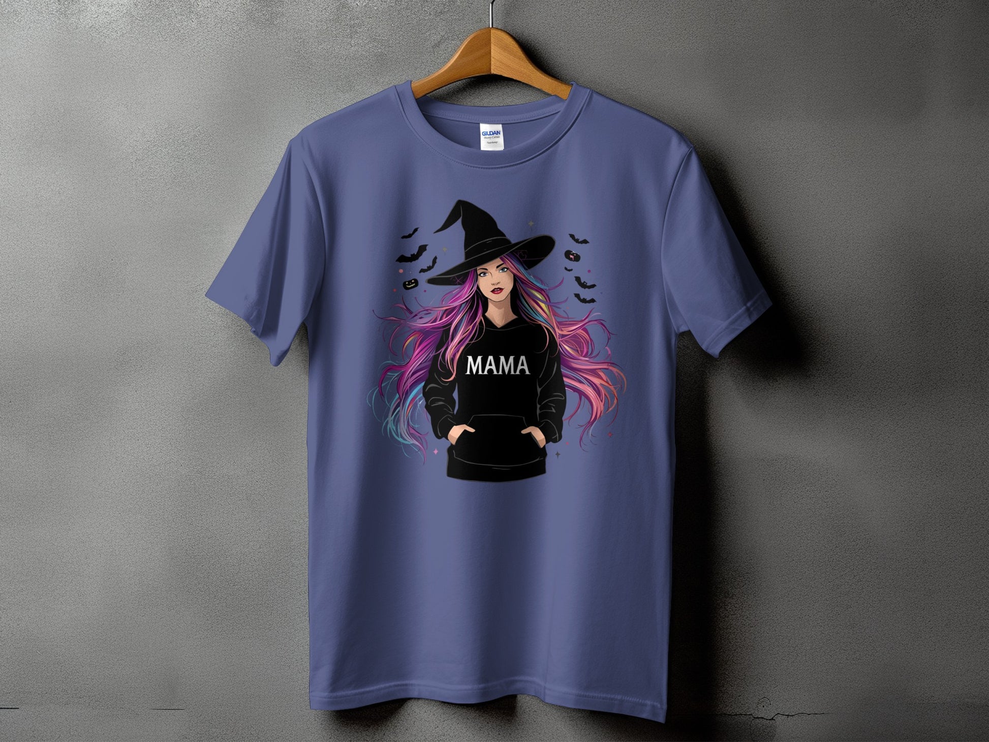 T-shirt with witch graphic and text "MAMA"