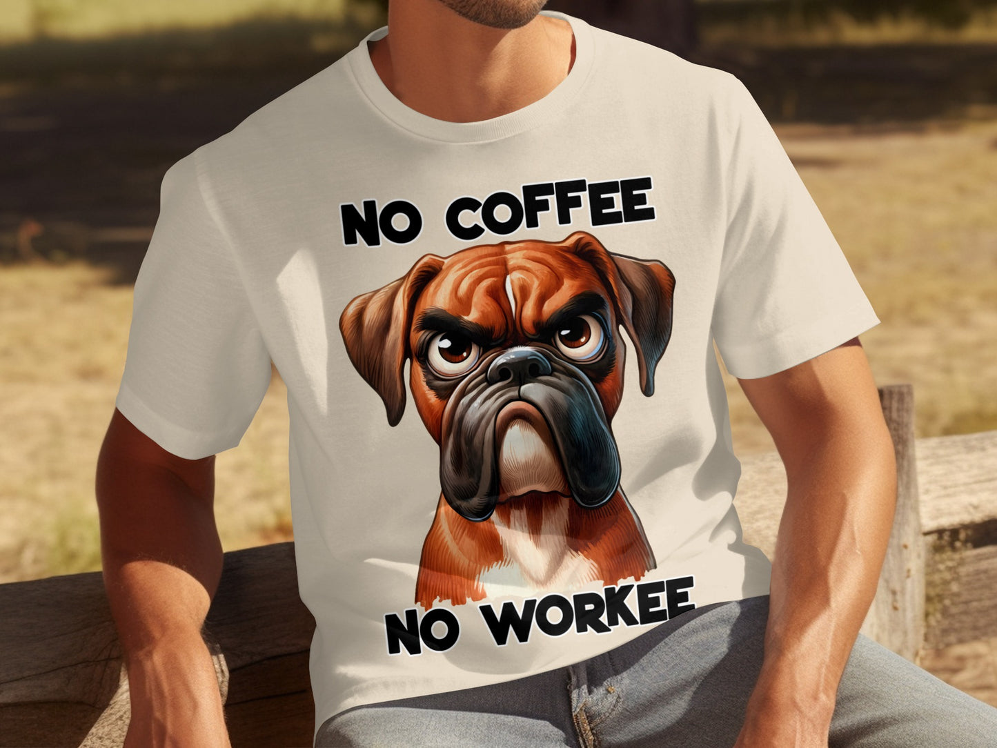 No Coffee No Workee Funny Dog Illustration T-Shirt