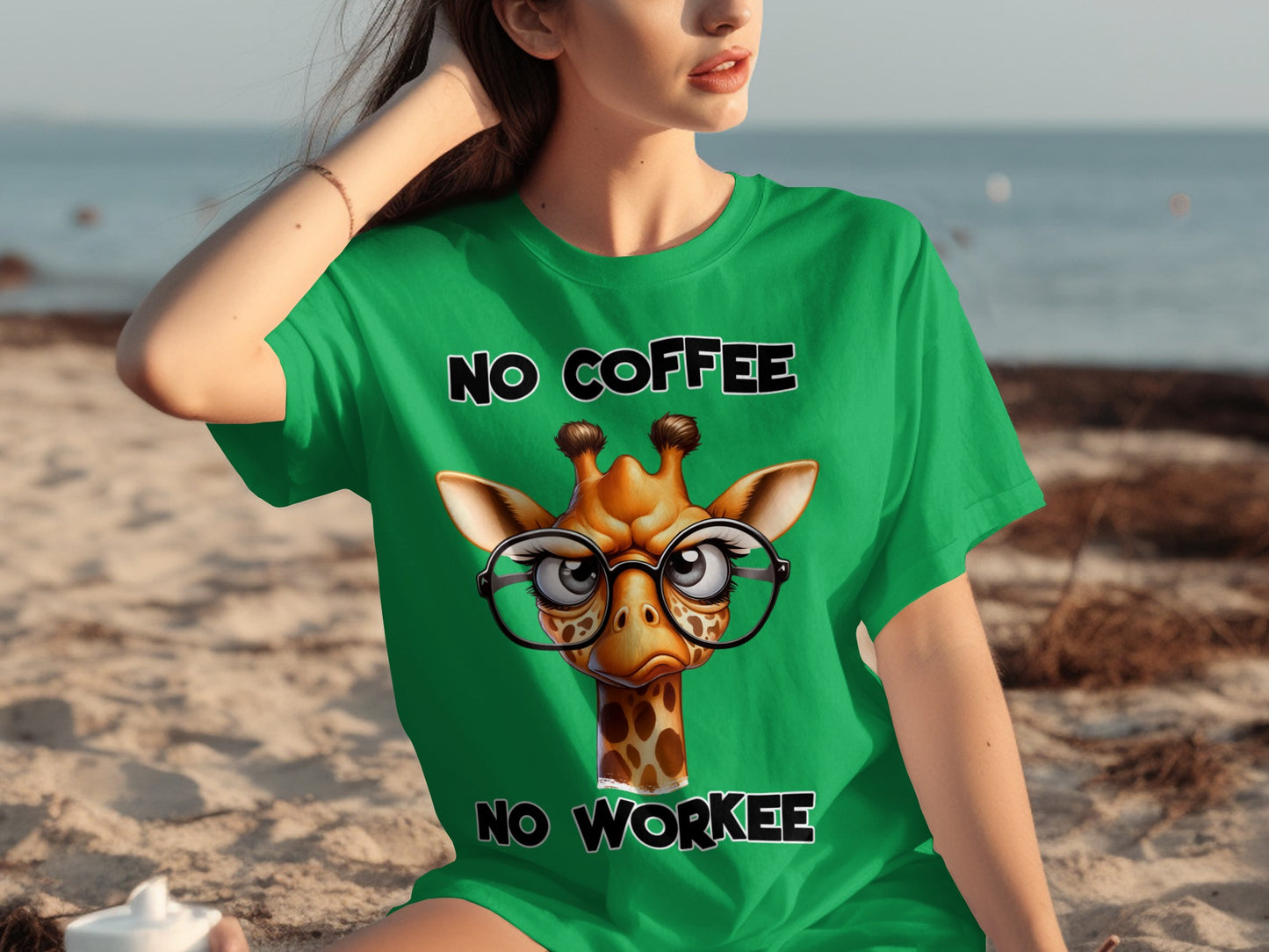 Funny Giraffe No Coffee No Workee Green T-Shirt