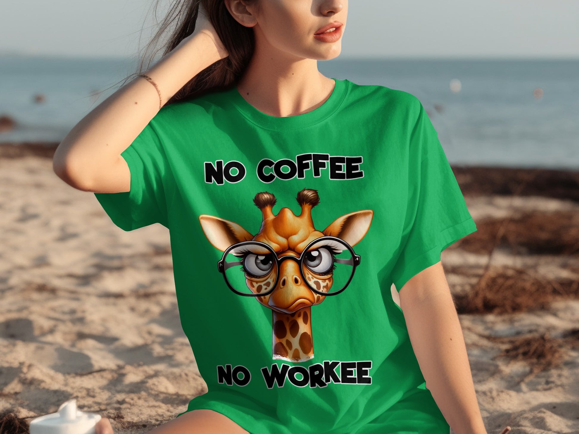 Funny Giraffe No Coffee No Workee Green T-Shirt