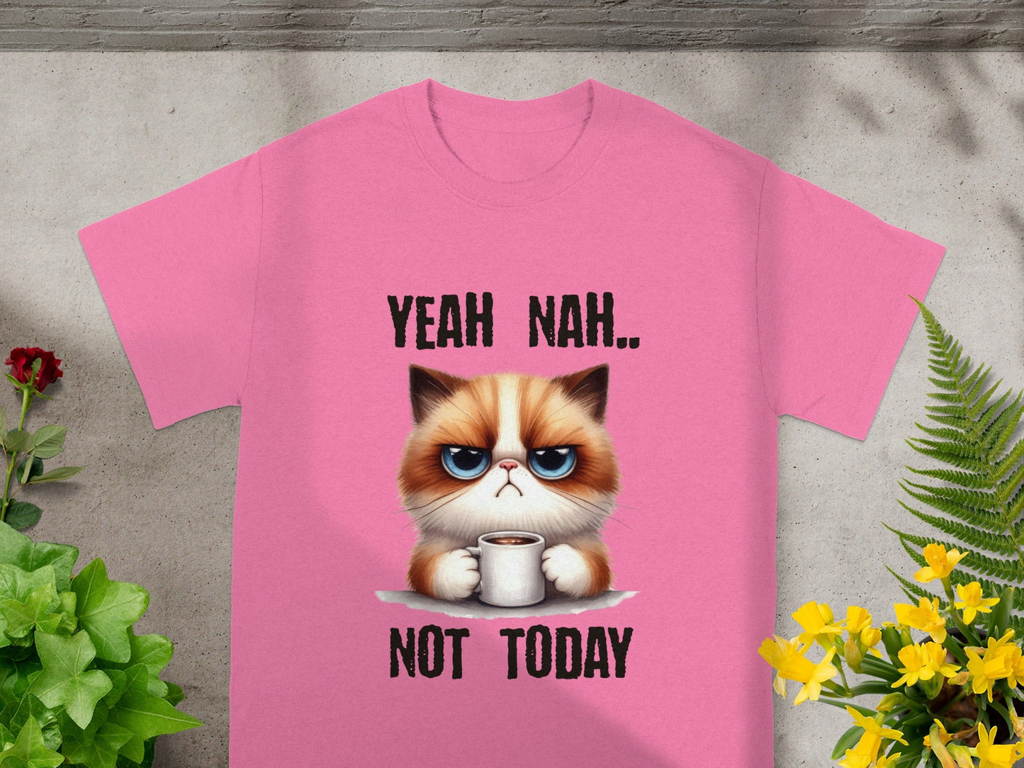 Yeah Nah Not Today Grumpy Cat Pink T-shirt