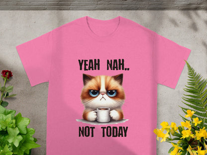 Yeah Nah Not Today Grumpy Cat Pink T-shirt