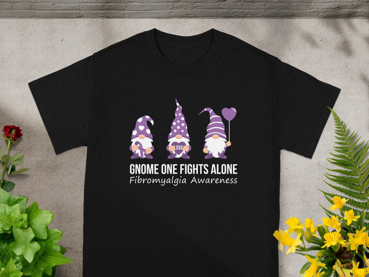 Gnome One Fights Alone Fibromyalgia Awareness Shirt