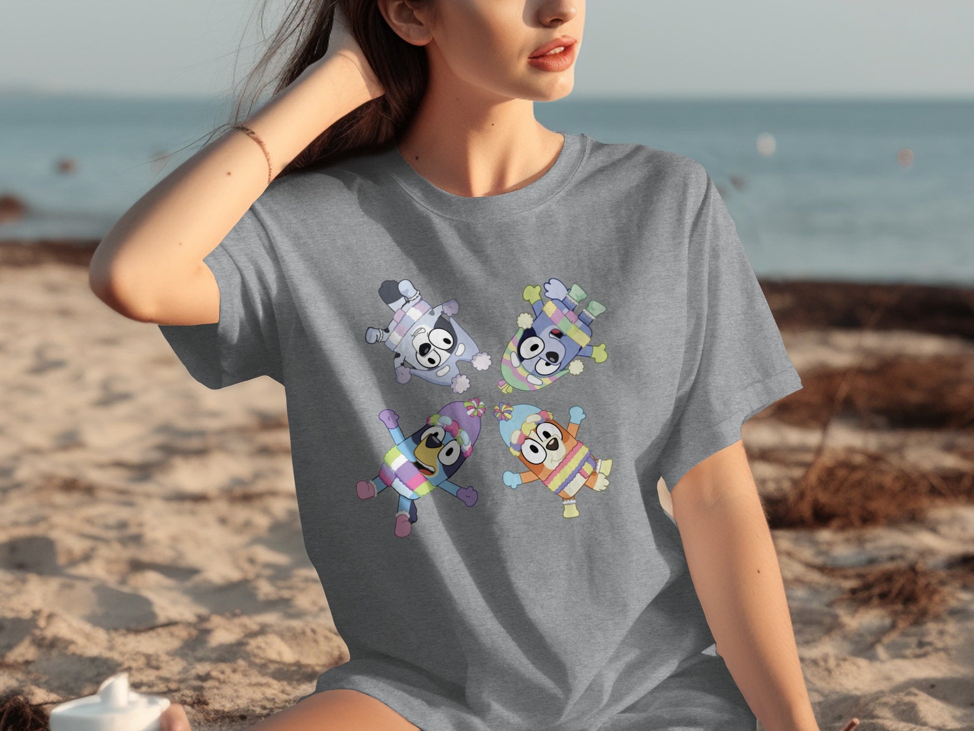 Cute Cartoon Characters Printed on Grey T-Shirt Product